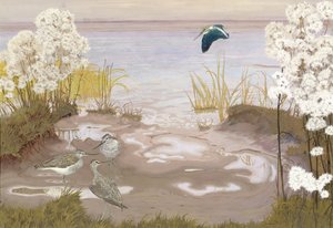 Bird on the mud flats of the Elbe, 1910 (tempera på kort)